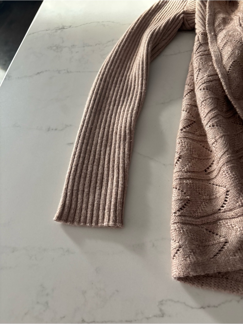 Max Studio Taupe Open-Front Cable Knit Cardigan - Picture 3 of 5